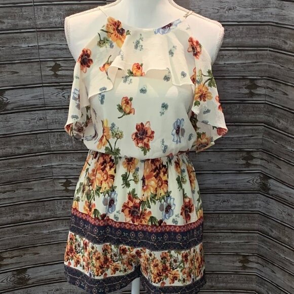 🔥🔥SALE🔥🔥Blue RAIN Floral Tie Back Romper - Picture 4 of 7